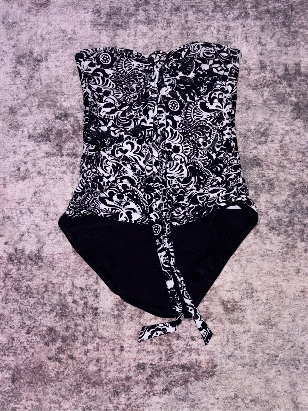 NWOT M Ralph Lauren Black and White Strapless One-Piece Swimsuit with Tie Front